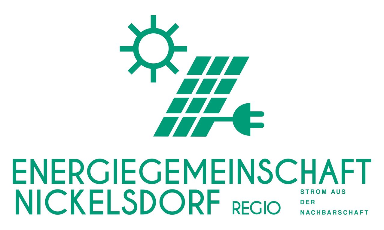 Logo für Gemeinde Skelsdorf Regio, mit Sonne, Solarpanel und Stecker. Grün-weißes Farbschema.