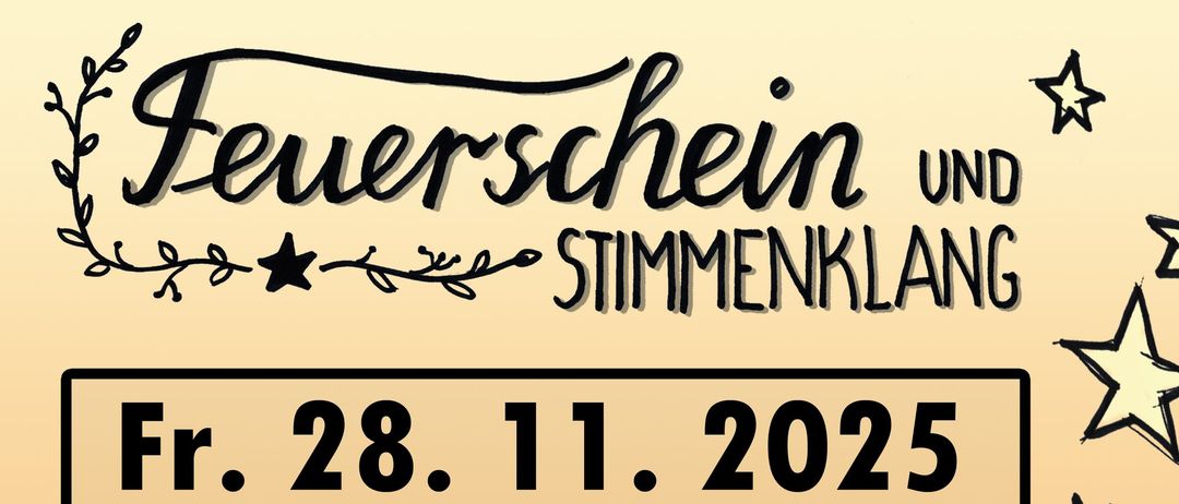 Plakat für eine Veranstaltung am 28. November 2025 in Feistritz/Drau. Es zeigt eine Kerze, Sterne und eine Einladung zu einem harmonischen Adventstreffen unter der Leitung von Daniela Oberzaucher. Der Schulchor MS Feistritz/Drau unter Hildegard Allmaiers Leitung wird ebenfalls teilnehmen.