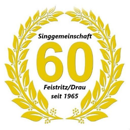 Logo einer Gesangsgemeinschaft, die 60 Jahre seit 1965 feiert. Die Zahl 60 ist prominent mit Lorbeerblättern darum angeordnet.