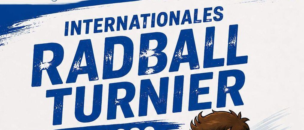 Plakat für das Internationale Radball Turnier am 4. Juli 2026. Zeigt einen Jungen auf einem Fahrrad mit einem Fußball. Zeitfenster sind: 09:00 für alle Kinder, 10:30 für U15-Jugend, und 13:30 für das Hauptevent, Rasenradballturnier. Ort: Große Wiese vor der Volksschule Sulz.