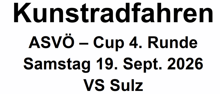 Poster for Kunstradfahren ASVO Cup 4th round on Saturday, September 19, 2026. Hosted by VS Sulz from 8:30 AM to 4:30 PM. The club and athletes look forward to your visit.