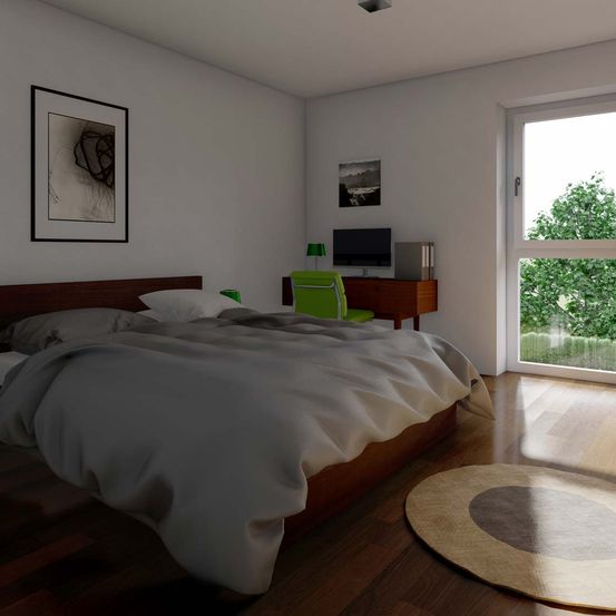 Bild enthält, Corner, Interior Design, Home Decor, Wood, Floor, Flooring, Furniture, Hardwood, Bed, Bedroom