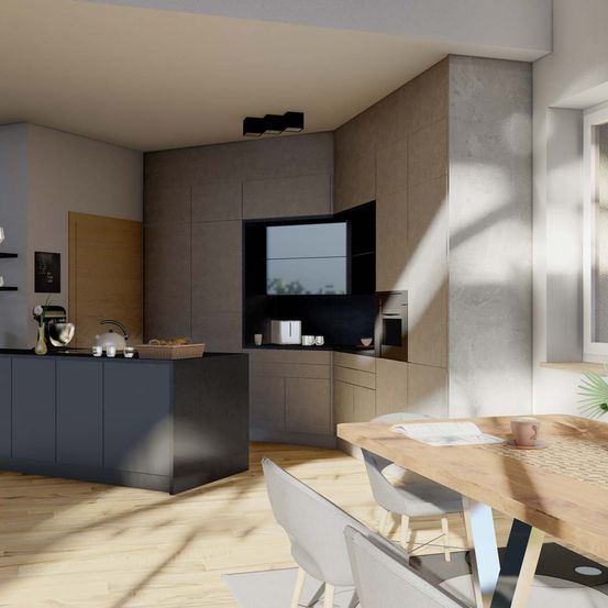 Bild enthält, Indoors, Interior Design, Furniture, Table, Kitchen, Dining Table, Home Decor, Dining Room, Plant, Tabletop