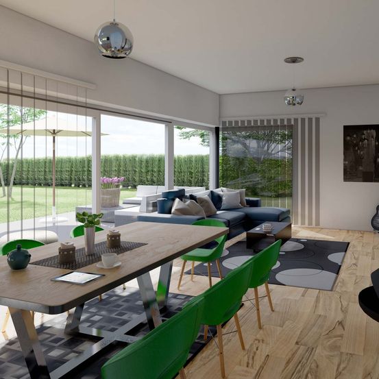 Bild enthält, Interior Design, Furniture, Table, Living Room, Home Decor, Dining Room, Dining Table, French Window, Window, Tabletop