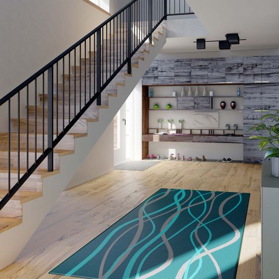 Bild enthält, Indoors, Building, Foyer, Staircase, Interior Design, Living Room, Plant, Home Decor, Person, Rug