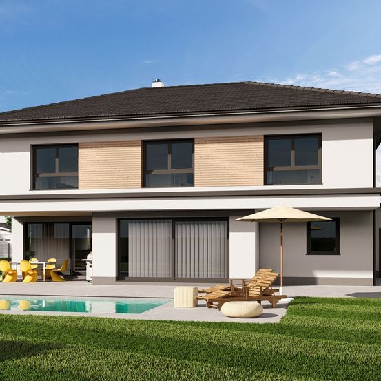 Bild enthält, House, Housing, Villa, Grass, Plant, Lawn, Chair, Backyard, Indoors, Interior Design