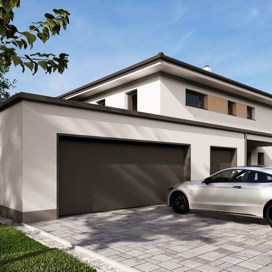 Bild enthält, Garage, Indoors, Housing, Villa, Car, Vehicle, Grass, Plant, Wheel, Person