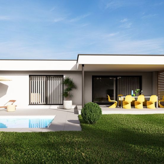 Bild enthält, Building, House, Housing, Villa, Grass, Plant, Backyard, Yard, Lawn, Chair