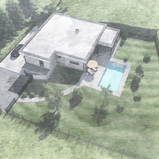 Bild enthält, Outdoors, Grass, Plant, Architecture, Building, Housing, Aerial View, House