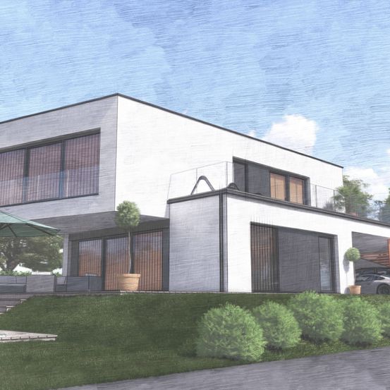 Bild enthält, Building, House, Housing, Villa, Grass, Plant, Lawn, City, Hedge, Car