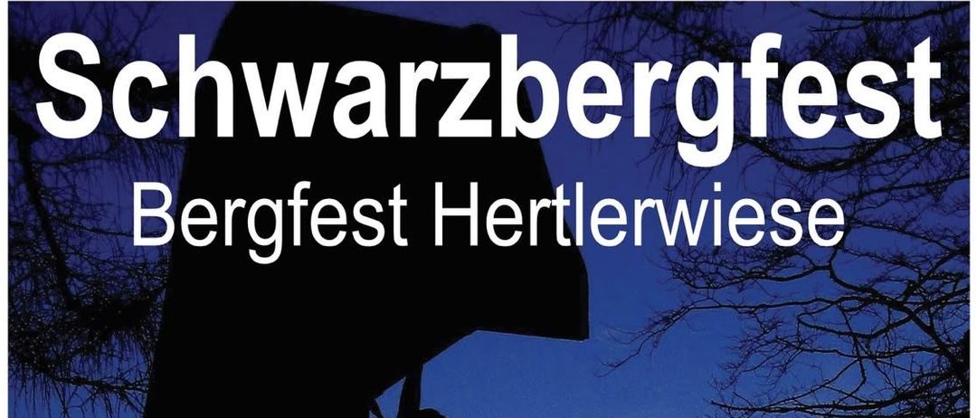 Eine Silhouette einer Person an einem Kreuz bei Sonnenuntergang mit dem Text 'Bergfest Hertlerwiese' und 'So 6 Sept 10 30 Bergmesse'.