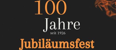 Plakat für das 100-jährige Jubiläum der Freiwilligen Feuerwehr Dirmbach mit Feuergrafik, Daten und Veranstaltungsdetails.