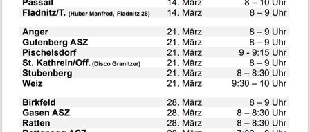 AGRAR-Foliensammlung 2026. Termine in Passail, Anger, Gutenberg ASZ, Pischelsdorf, St. Kathrein/Off, Stubenberg und Weiz. Zeiten von 8 bis 10 Uhr. Saubere weiße Foliensäcke willkommen.