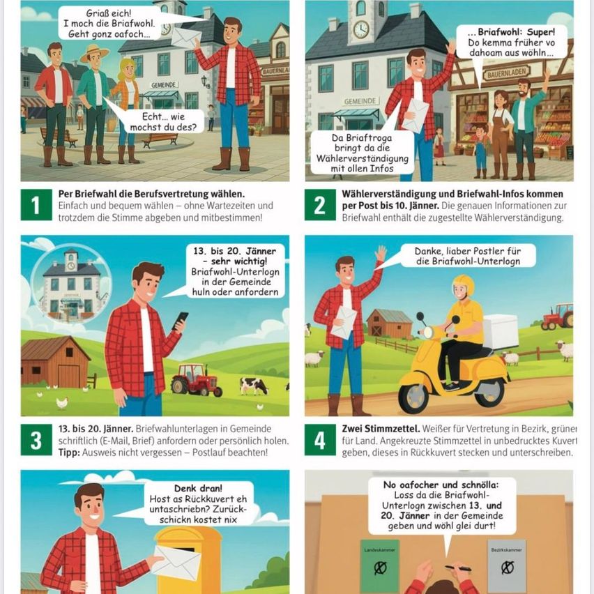 Infographic explaining the process of postal voting. Four steps include choosing the voting representation, understanding voter information, mailing ballot applications, and the consequences of not mailing back.