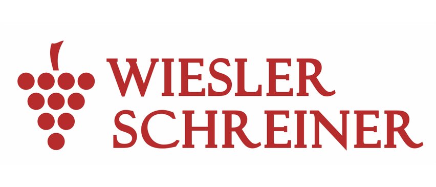 Das Bild zeigt das rote Logo von 'Wiesler Schrein' mit drei roten Punkten auf der linken Seite. Das Wort 'Wiesler' ist in Großbuchstaben geschrieben, während 'Schrein' in einer stilisierten Schrift steht.