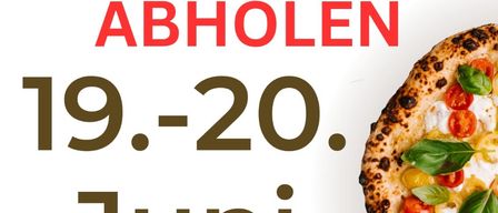 Werbeplakat für Pizza-Abholung. Verfügbar zur Abholung am 19.-20. Juni. Ganztägig.