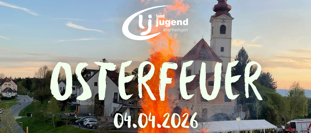 Plakat für das Osterfeuer-Event am 04.04.2026 um 19:00 Uhr nach der Messe auf dem Marktplatz. Es zeigt ein brennendes Feuer, ein Kreuz und eine Menschenmenge. Das Plakat enthält eine Telefonnummer für Anfragen.