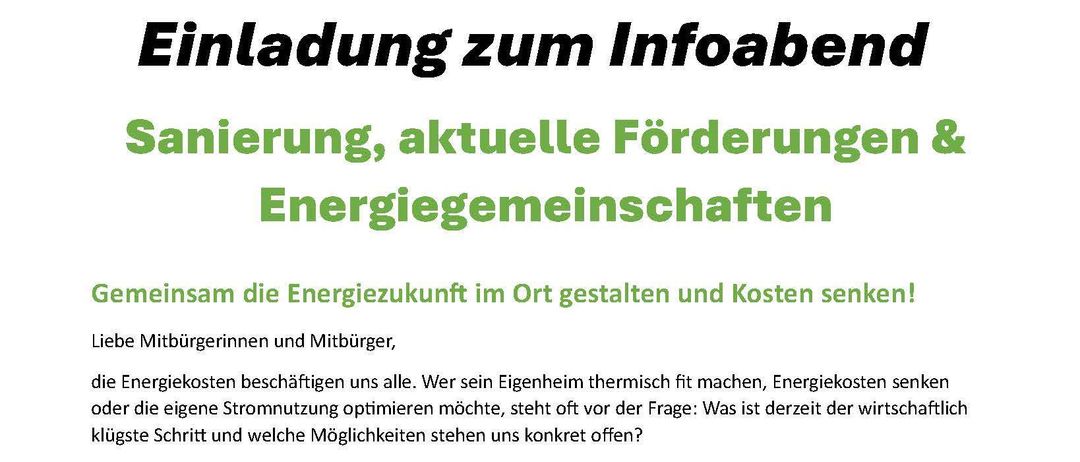 Ein Informationsposter über Energieeinsparungen, das eine Cartoon-Figur mit einer Glühbirne und einem Textfeld mit Details über ein bevorstehendes kostenloses Seminar zur Energieeffizienz zeigt. Das Poster enthält Angaben zum Datum, zur Uhrzeit, zum Ort und zu den Referenten.