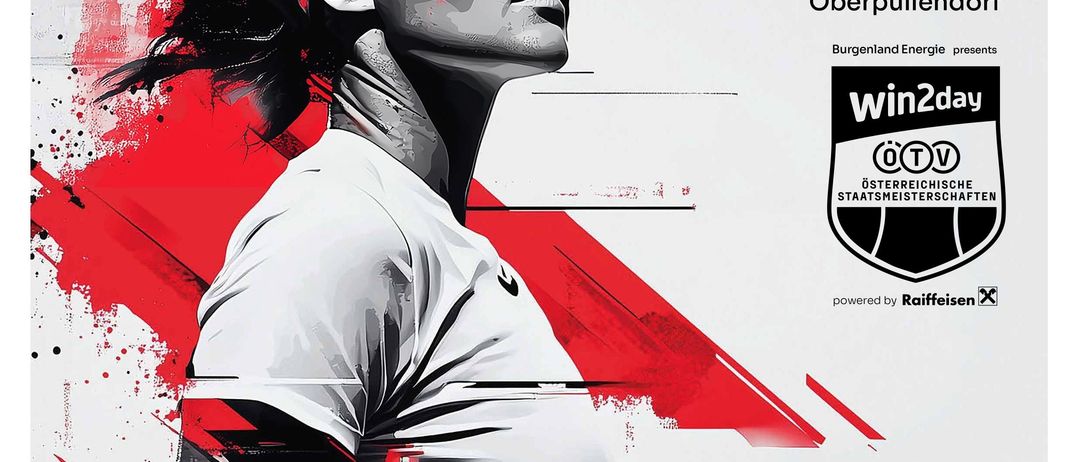 Plakat für die Tennismeisterschaften 2025. Es zeigt eine Tennisspielerin in Schwarz-Weiß mit roten Akzenten. Die Veranstaltung läuft vom 28. Juni bis 6. Juli 2025. Es beinhaltet einen Rekordpreis von 66.685 €.