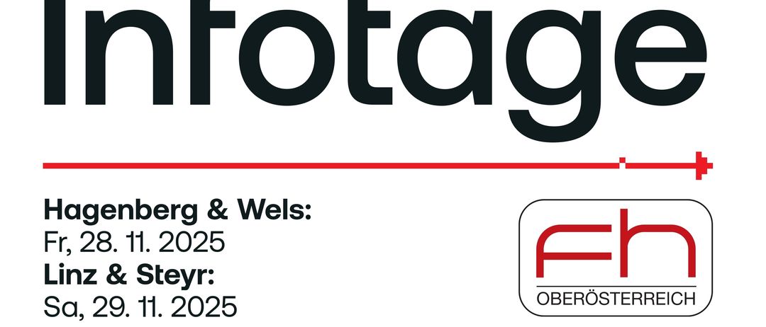 Plakat für eine Veranstaltung von Hagenberg & Wels in Oberösterreich. Termine: Fr, 28.11.2025 in Hagenberg und Sa, 29.11.2025 in Linz. Pixel-Kunst von zwei Schuhen. Website: fh-ooe.at.