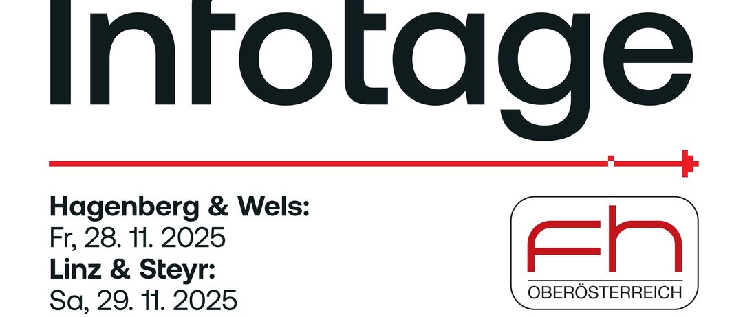 Plakat für eine Bühnenveranstaltung mit Hagenberg & Wels am 28.11.2025 und Linz & Steyr am 29.11.2025. Es enthält ein pixeliges Bild von zwei Schuhen und eine Website-Adresse.