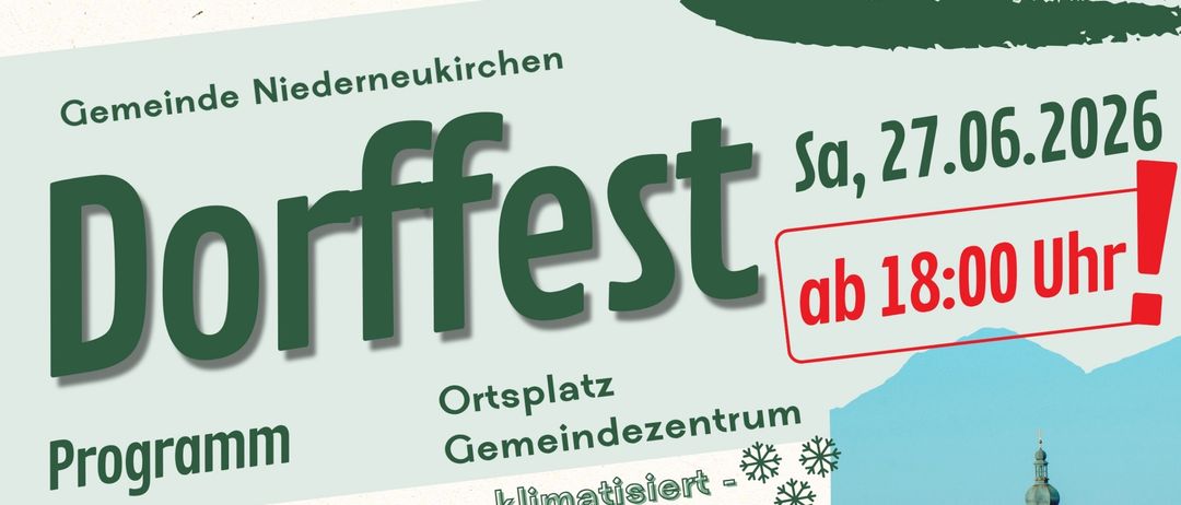 Die Dorfnest-Veranstaltung beginnt um 18 Uhr. Aktivitäten umfassen ein Baumpflanzevent, eine Oldtimer-Traktorenfahrt, eine offizielle Eröffnung und Traktorfahrten für Kinder. Sponsoren sind die Gemeinde und lokale Unternehmen.