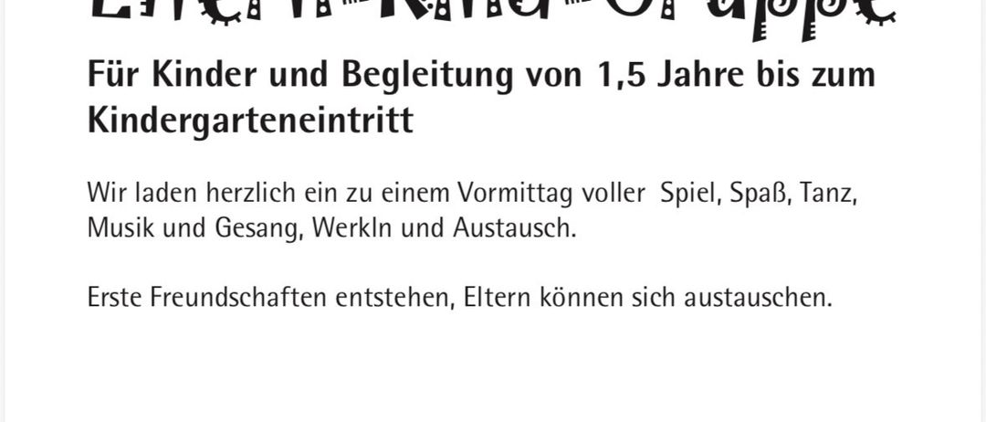 Marie-Antoinette Knaupp-Seidl, Mutter von 4 Kindern, Gartenau-St. Leonhard. Eltern-Kind-Gruppe für Kinder und Begleitung von 1,5 Jahren bis zum Kindergarteneintritt. Voller Spiel, Entspannung, Tanz, Musik und Gesang, Basteln und Austausch. Freundschaften entstehen, Eltern können sich austauschen. 7. April 2026, 9:30-11:00 Uhr. Wöchentlich bis zu den Sommerferien. Pfarrzentrum Grodig, Schützenstraße 3.