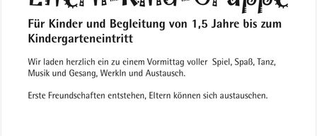 Marie-Antoinette Knaupp-Seidl, Mutter von 4 Kindern, Gartenau-St. Leonhard. Eltern-Kind-Gruppe für Kinder und Begleitung von 1,5 Jahren bis zum Kindergarteneintritt. Voller Spiel, Entspannung, Tanz, Musik und Gesang, Basteln und Austausch. Freundschaften entstehen, Eltern können sich austauschen. 7. April 2026, 9:30-11:00 Uhr. Wöchentlich bis zu den Sommerferien. Pfarrzentrum Grodig, Schützenstraße 3.