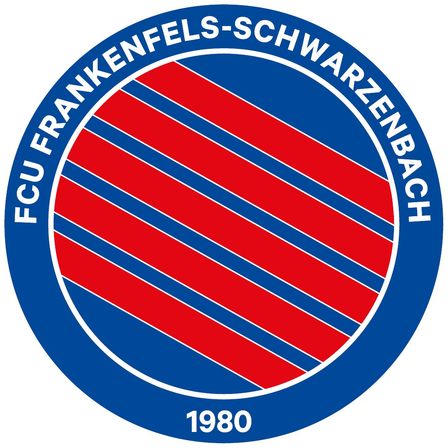 Rundes Emblem mit blauen und roten Streifen, Text 'FCU FRANKENFELS-SCHWARZENBACH' und Datum '1980'. Das Emblem ist auf weißem Hintergrund.