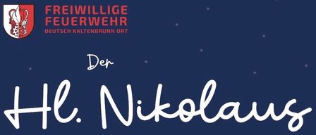 Ein blaues Plakat für die Freiwillige Feuerwehr Deutsch Kaltenbrunn, mit dem Namen H. Nikolai in großen weißen Buchstaben und einem Sternenmuster im Hintergrund.