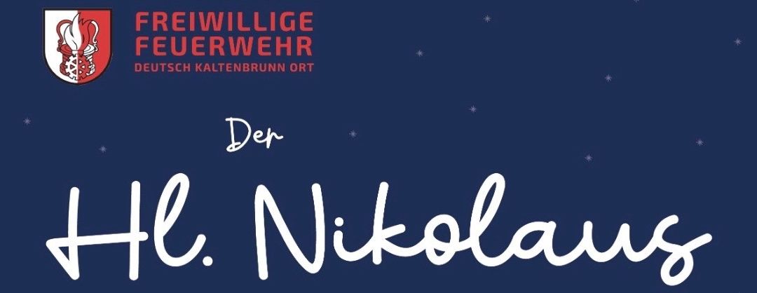 Ein blaues Plakat für die Freiwillige Feuerwehr Deutsch Kaltenbrunn, mit dem Namen H. Nikolai in großen weißen Buchstaben und einem Sternenmuster im Hintergrund.