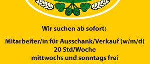 Stellenausschreibung für Toni Bräu. Sie suchen Mitarbeiter für Verkauf und Service. 20 Stunden pro Woche, Mittwoch und Sonntag frei. Bewerben per Telefon oder WhatsApp. Kontakt: office@tonibrau.at.
