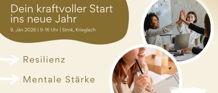 Plakat für ein WorkWell Retreat mit Business Impact, das sich auf Resilienz, mentale Stärke und Zielsetzung konzentriert. Veranstaltungsdatum ist der 9. Januar 2026, von 9-16 Uhr. Ort: Krimml, Krieglach. Kostenlose Tickets für zwei weitere Gäste. Anmeldekontakt: Franziska Zinner, 0670 55 919 33. QR-Code für die Anmeldung.