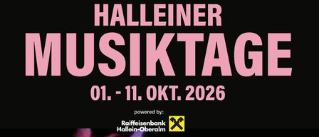 Plakat für das Musiktage-Event in Salzburg mit einer Silhouette einer Person in leuchtenden Farben. Das Event beinhaltet eine Musik Video Nacht, Der Witwen Club, Musikkinofilme, Freestyle No.1 und Theaterfestival. Daten und Zeiten sind für jedes Event aufgeführt.