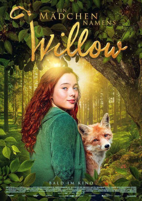 Filmplakat für 'Willow' mit einer Frau mit roten Haaren und einem Fuchs im Wald.