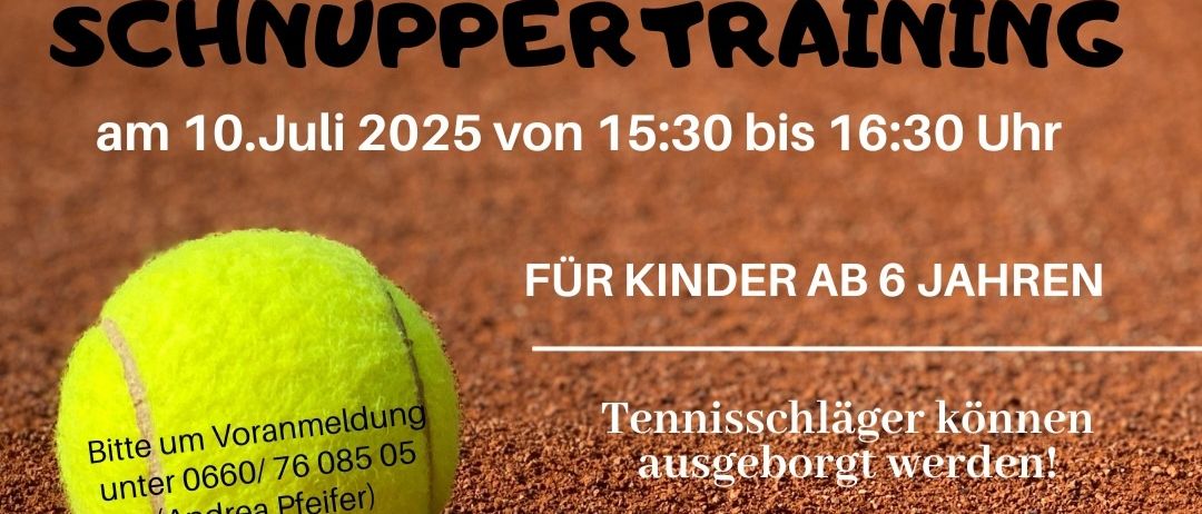 Der TC Edelsbach lädt zum Schnuppertraining am 10.Juli 2025 von 15:30 bis 16:30 Uhr für Kinder ab 6 Jahren ein. Bitte um Voranmeldung unter 0660/76 085 05 (Andrea Pfeifer). Tennisschläger können ausgeborgt werden! Wir freuen uns über dein Kommen!