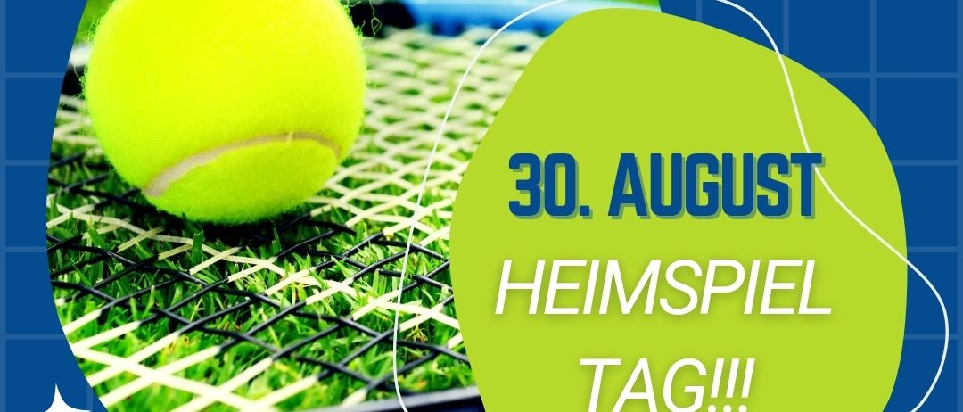 Tennis-Event-Poster mit einem Tennisball auf einem Netz, Daten und Zeiten für Heimspiele.