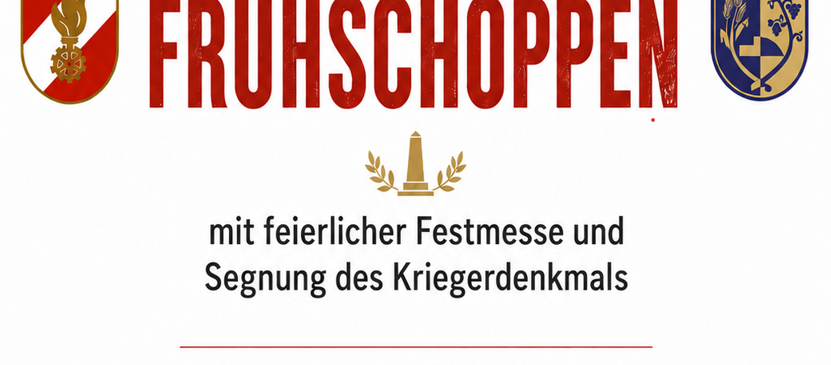 The poster invites to Fruehschopppen on 26th July 2026 at Sankt Kathrein, featuring a festive mass and dedication of the war memorial.
