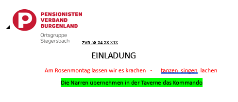 Einladung der Ortsgruppe Pensionistenverband Burgenland, St. Margarethen, für einen Maskenball am 16.02.2026 um 14:00 Uhr. Eintritt 5 Euro. Originalmasken werden prämiert, und es gibt eine Tombola mit tollen Preisen. Die Mondscheinbrüder sorgen für musikalische Unterhaltung.