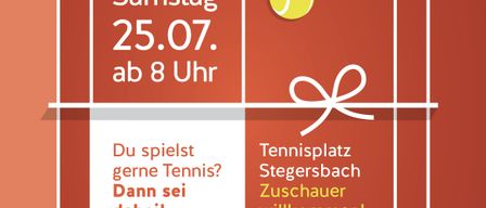 Schleifern Turner '26 Event. Samstag 25.07 ab 8 Uhr. Wenn du Tennis liebst, sei dabei! Tennisplatz Stegersbach heißt Zuschauer willkommen.
