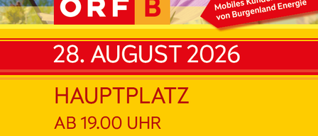 Plakat für das Sommerfest in Stegersbach am 28. August 2026. Mit der Radio Burgenland Band, moderiert von Sebastian György. Beginn um 19:00 Uhr.