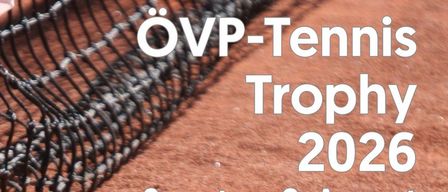 Plakat für Tennis Trophy 2026 am 8. August. Beginn um 12:30 Uhr. Anmeldung bei Florian Lang. Teilnahmegebühr 15 Euro. Veranstaltungsort bei UTC Stegersbach. Essen und Getränke sind vorhanden. Siegerehrung gegen 18:30 Uhr.