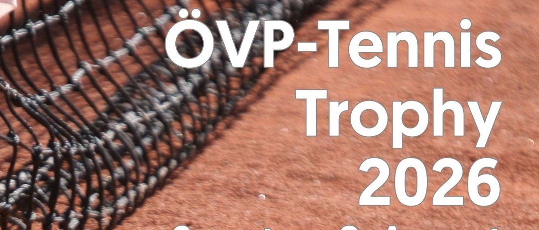 Plakat für Tennis Trophy 2026 am 8. August. Beginn um 12:30 Uhr. Anmeldung bei Florian Lang. Teilnahmegebühr 15 Euro. Veranstaltungsort bei UTC Stegersbach. Essen und Getränke sind vorhanden. Siegerehrung gegen 18:30 Uhr.