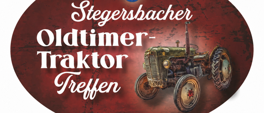 Plakat für Oldtimer Traktor Treffen am 30.08.2026. Zeigt einen Oldtimer Traktor auf rotem Hintergrund mit Veranstaltungsdetails.