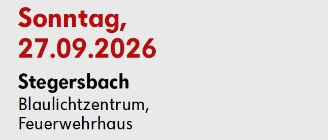 Ein Plakat für eine Blutspendeveranstaltung am Sonntag, 27.09.2026, im Blaulichtzentrum Stegersbach, Feuerwehrhaus. Die Veranstaltung läuft von 9:00 bis 12:00 und von 13:00 bis 15:00. Ein QR-Code ist für die Buchung verfügbar.