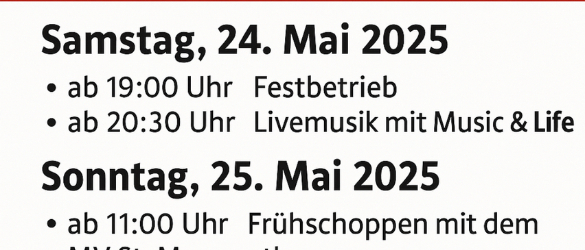 Plakat für das Feuerwehrfest am Hauptplatz mit Informationen über die Veranstaltungen am 24. und 25. Mai 2025. Der Reinerlös wird für die Instandhaltung von Fahrzeugen und Geräten verwendet.