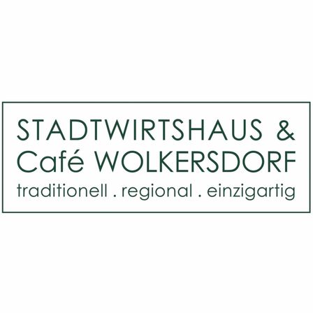 Das Logo für Stadtwirtshaus & Cafe Volkersdorf. Es ist eine Kombination aus traditionell, regional und einzigartig. Der Text ist in Grün auf weißem Hintergrund geschrieben.