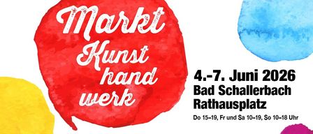 Eine Anzeige für einen Handwerksmarkt in Bad Schallerbach vom 4. bis 7. Juni, mit Angaben zu Öffnungszeiten und Standort am Rathausplatz.