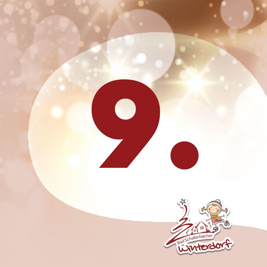 Das Bild zeigt die Nummer 9 in Rot mit leuchtendem Effekt, umgeben von einem weißen Oval, und einem Logo mit einer Mädchenfigur darunter.