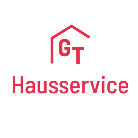 Das rote Logo 'GT Hausservice' zeigt ein Haussymbol mit den Buchstaben 'GT' darin. Darunter steht in fetter roter Schrift das Wort 'Hausservice'.